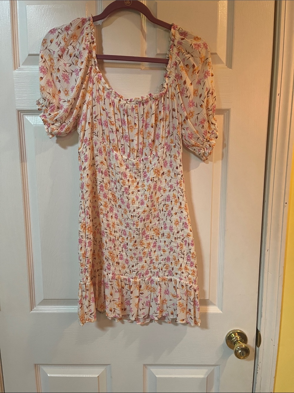 Lily Rose Cream Floral Dress with Pink and Yellow Accents